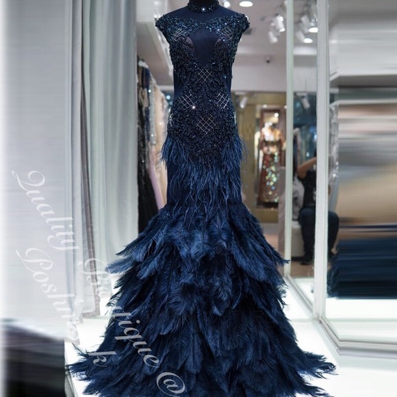 Luxurious Gothic Knight Feather Mermaid Gown, 2-16 - Picture 7 of 8